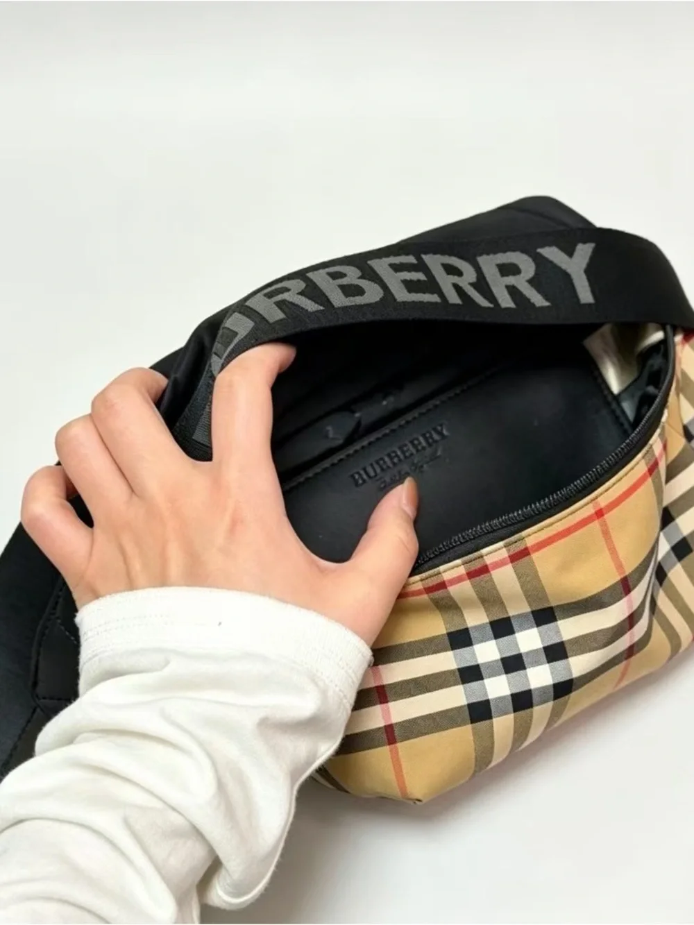 Burberryy Black & Beige Checked Belt Bag